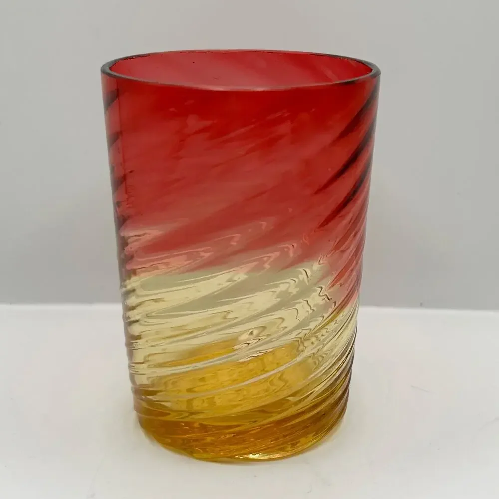Antique Victorian ROSE Amberina Spiral Optic New England Glass Drinking Glass